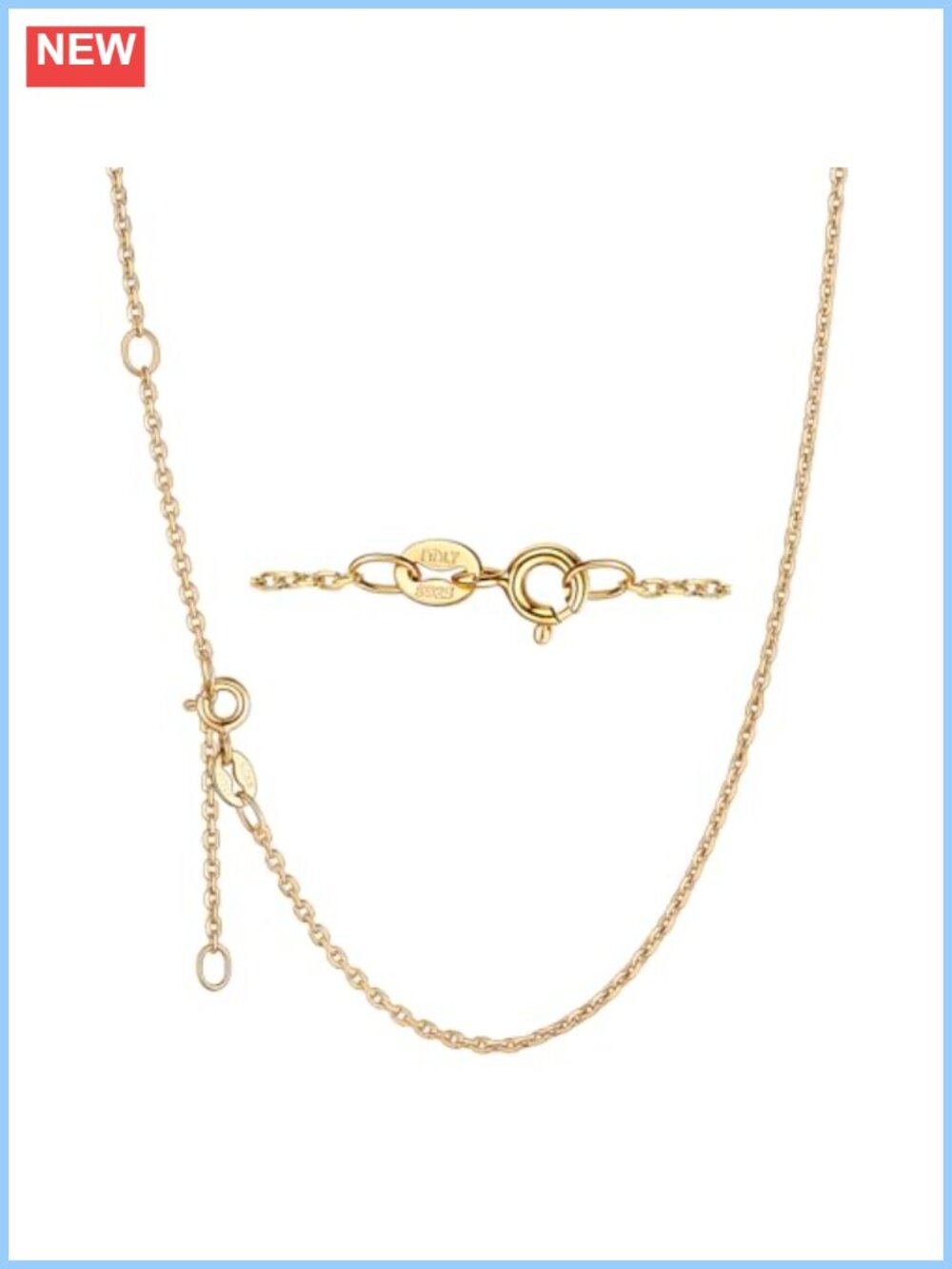 Suplight 925 Sterling Silver Necklace Chain for Women, 1.1mm & 1.5mm, 22K Gold